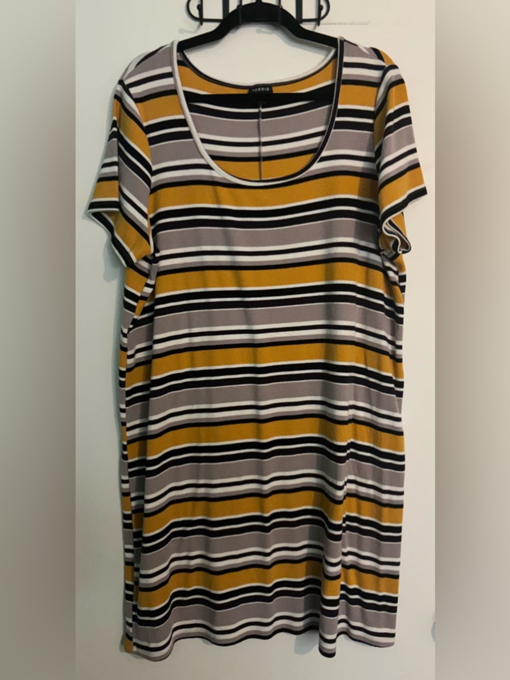 Torrid Ribbed Dress Plus Womens Size 2 2X Stretch Mustard Striped Short Sleeve